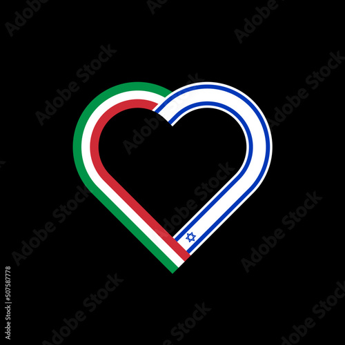 unity concept. heart ribbon icon of italy and israel flags. vector illustration isolated on black background