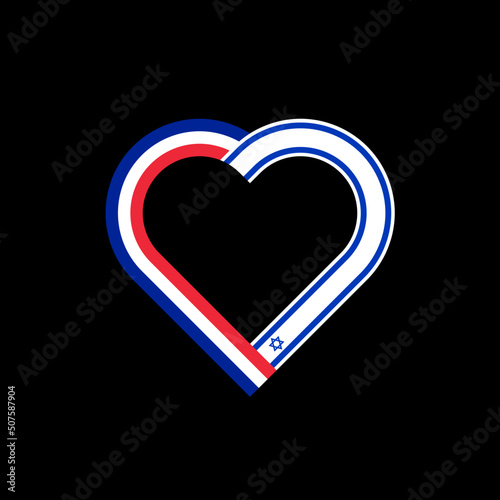 unity concept. heart ribbon icon of france and israel flags. vector illustration isolated on black background