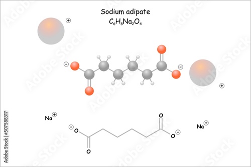 Stylized molecule model/structural formula of the flavor enhancer sodium adipate.