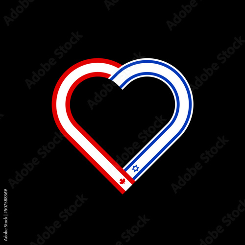 unity concept. heart ribbon icon of canada and israel flags. vector illustration isolated on black background