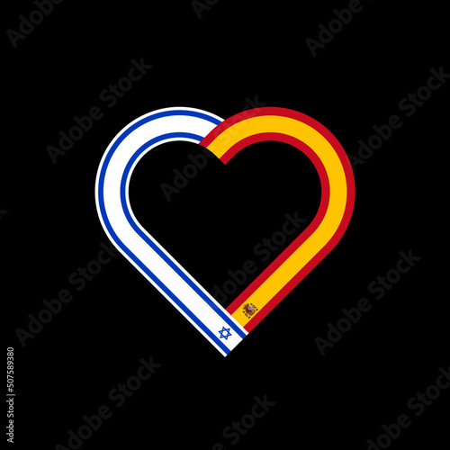 unity concept. heart ribbon icon of israel and spain flags. vector illustration isolated on black background