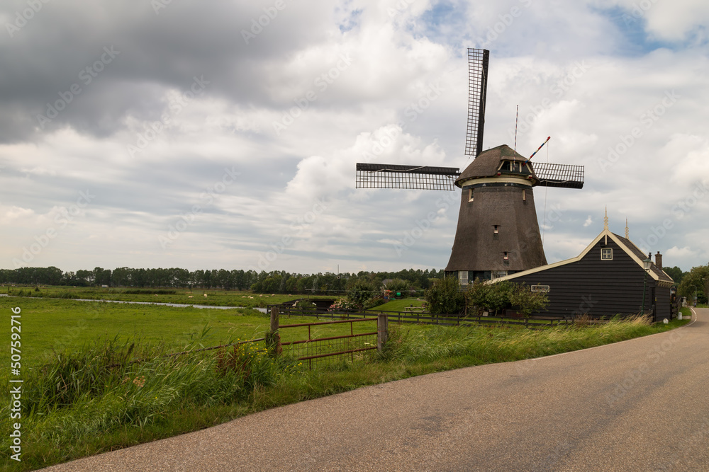 Windmill in the Dutch landscape near Uitgeest.