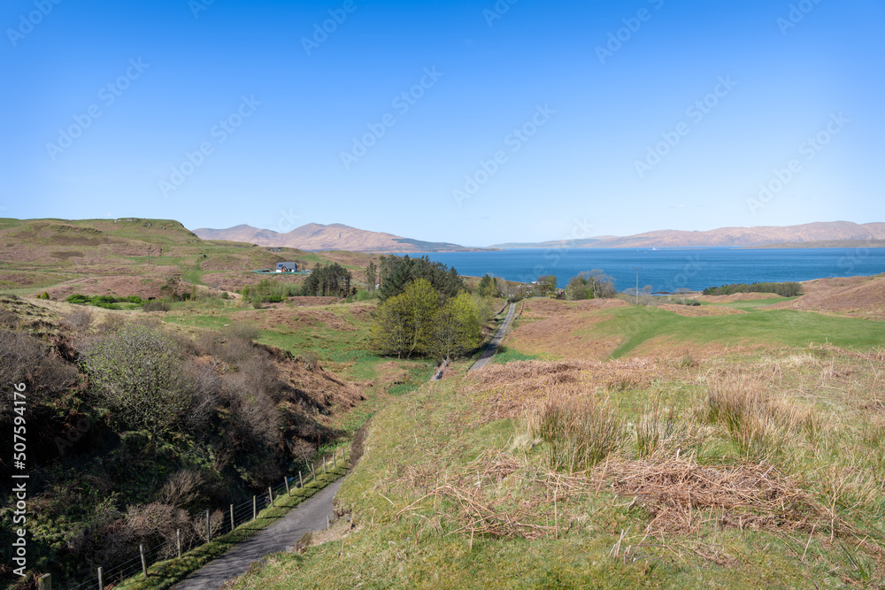 Lane of the Island of Kerrera with the Isle of Mull in the background, Argyll and Bute, Scotland