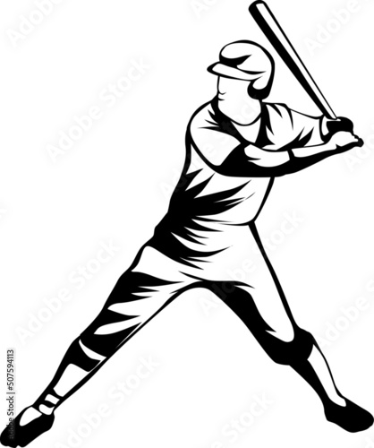 a silhouette vector illustration of a baseball athlete hitting a ball.