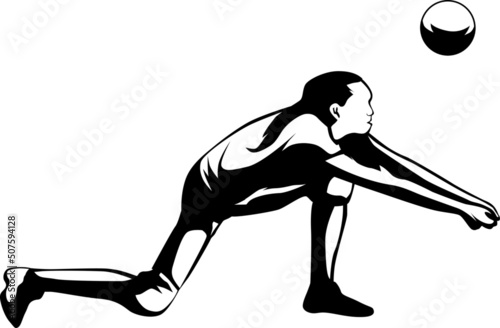 a silhouette vector illustration of a volleyball athlete hitting a ball.