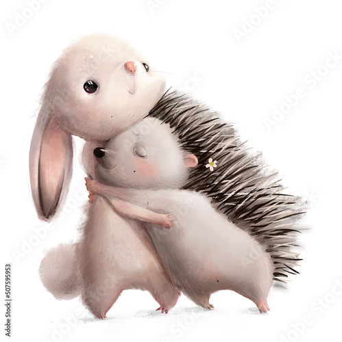 Fotografia cute watercolor hugs - hare and hedgehog