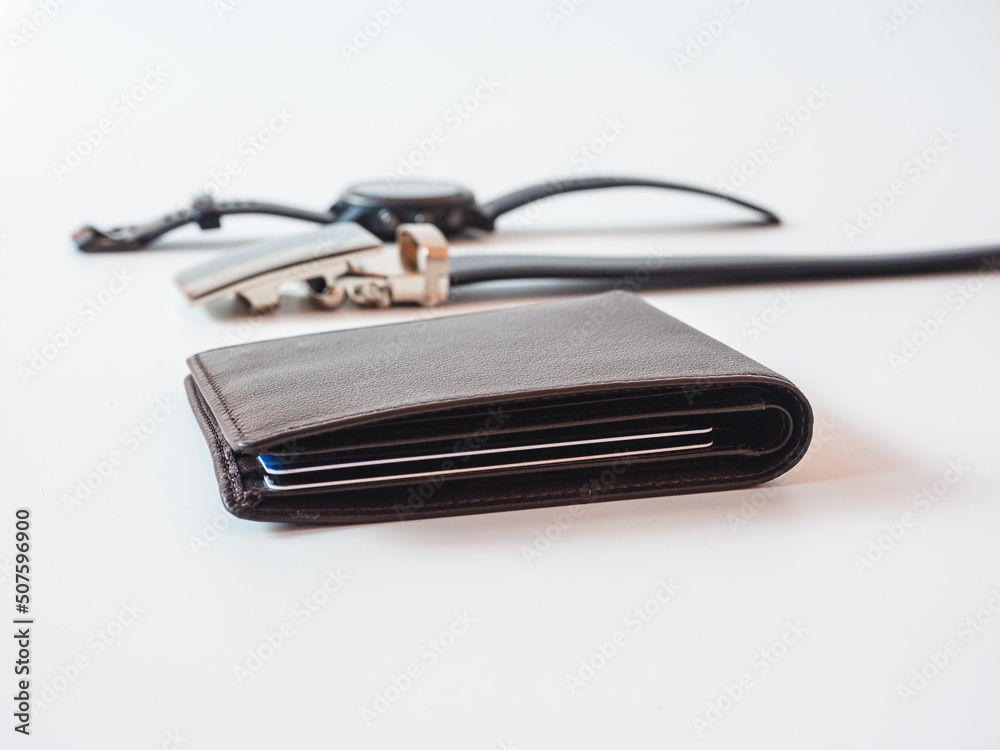 Brown leather wallet on white background. Brown leather wallet on white background.
