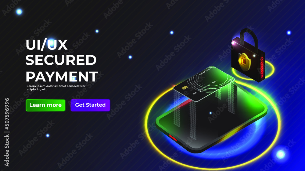 Landing page secured payment isometric and smartphone isometric premium vector Premium Vector

