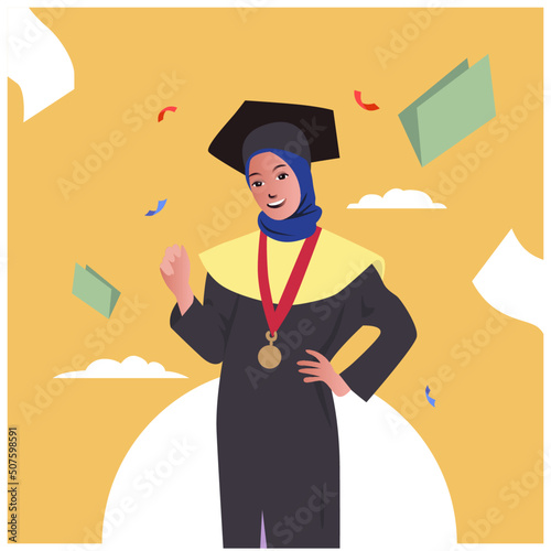Graduation concept with happy hijab woman students