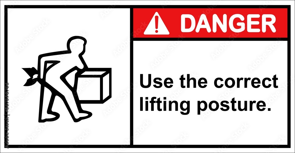 Be careful of heavy objects and please lift them properly,Danger sign.