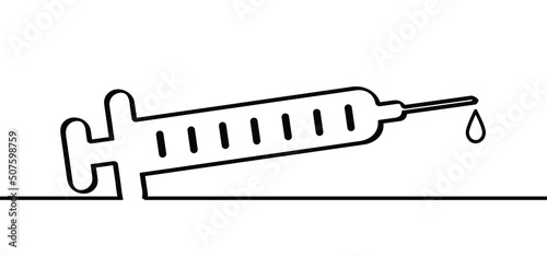 Needle spiking line pattern icon or pictogram. People, person are drugged through their drinks. Syringe injection logo. Drugs in the drank. Cartoon vector drawing