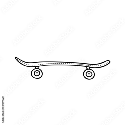 Hand drawn skateboard icon. Sketch vector illustration.