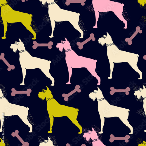 Giant schnauzer. Seamless pattern. Hand drawn purebred dog. Vector illustration.