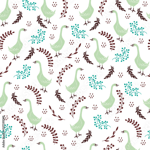 Seamless pattern with hand drawn geese. Cute vector illustration.