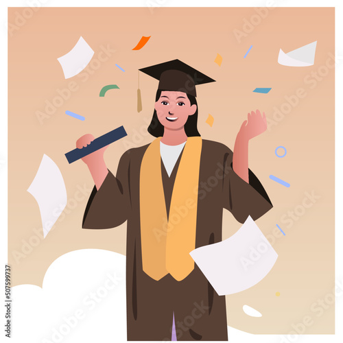 Girl wearing academic gown celebrating graduation