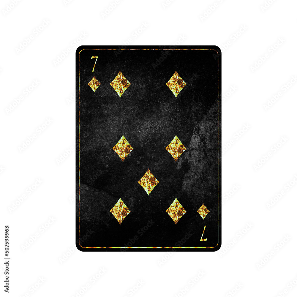 Seven of Diamonds, grunge card isolated on white background. Playing cards. Design element. Seven of Diamonds, grunge card isolated on white background. Playing cards. Design element.