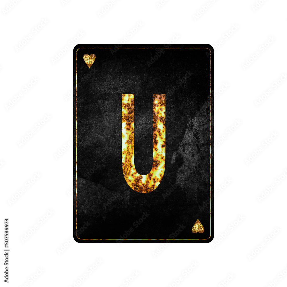 Obraz premium Letter U. Alphabet on vintage playing cards. Isolated on white background.