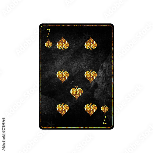 Seven of Spades, grunge card isolated on white background. Playing cards. Design element. photo