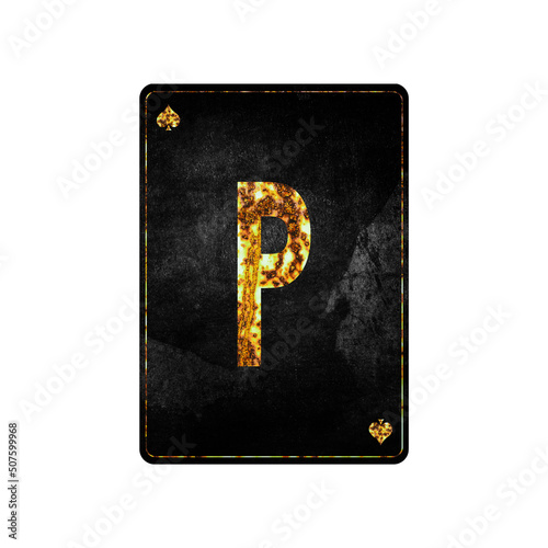 Letter P. Alphabet on vintage playing cards. Isolated on white background.