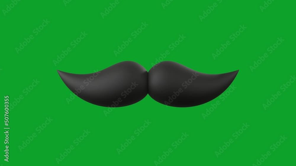 3D animation black mustache isolated on green background. father's day concept.