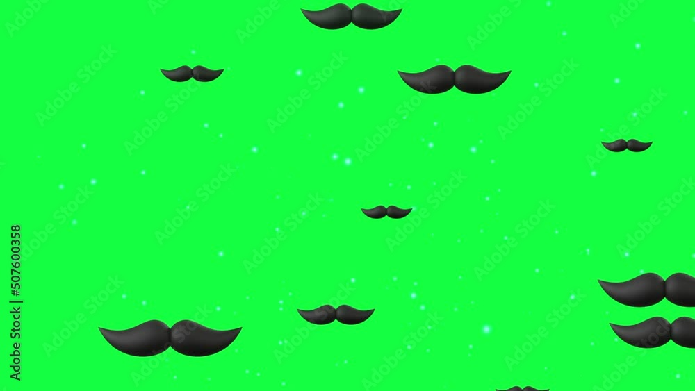 3D animation black mustache isolated on green background. father's day concept. 3D animation black mustache isolated on green background. father's day concept.