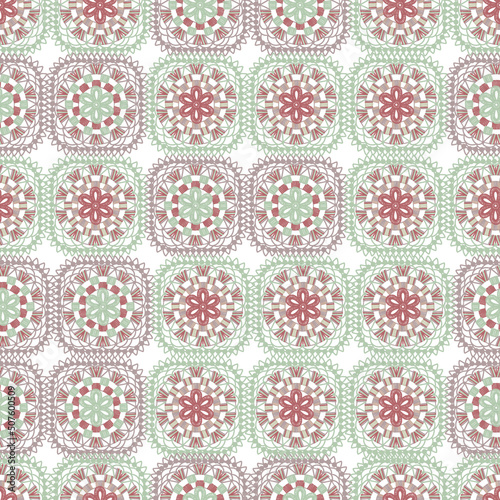 Seamless pattern in boho style with knitted elements. Retro pattern. For printing on fabric, paper.