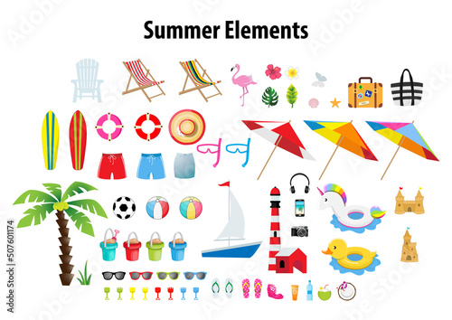 A set of summer elements vector