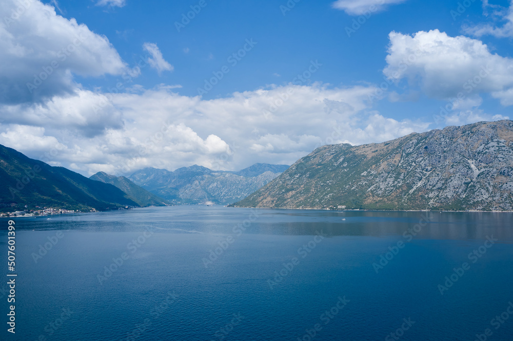 Panoramic view of the sea and mountains in Montenegro