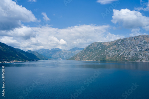 Panoramic view of the sea and mountains in Montenegro