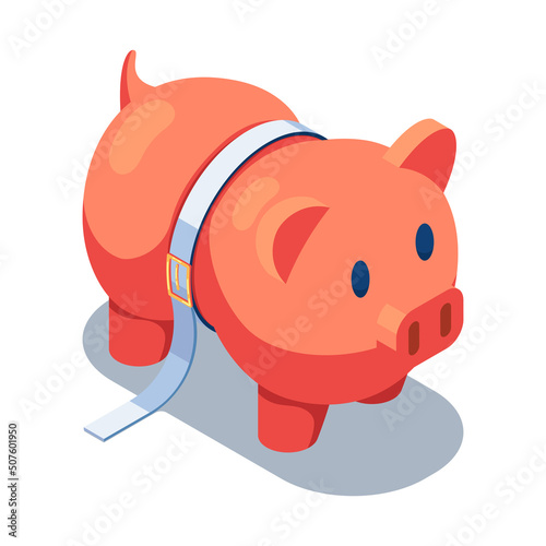 Isometric Piggy Bank Squeezed by A Tighten Belt