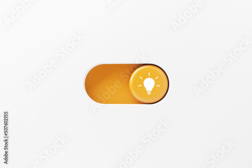 On and off toggle switch buttons with idea light bulb icon, Creative and idea sign, solution, thinking concept. Turn on sign of innovation, 3D rendering. photo