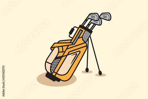 golf bag illustration design template. doodle style logo design.