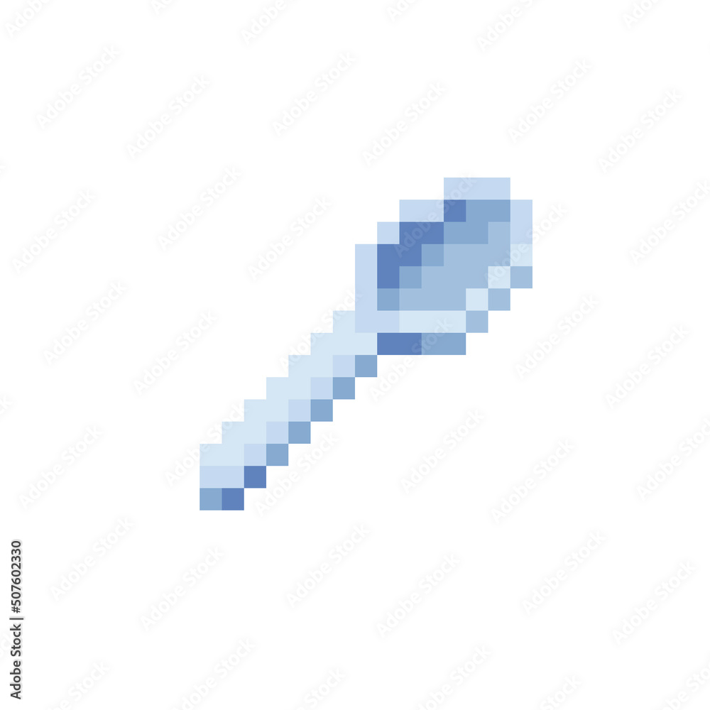 Pixel art spoon icon. Old school computer graphic design. 8-bit style. Isolated vector illustration.