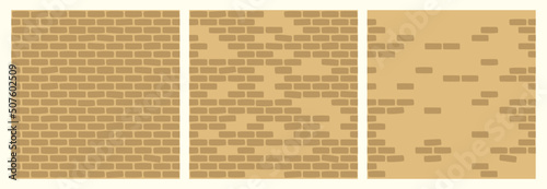 Set of Brick Wall Patterns of Sand Color. Building Construction Blocks Seamless Background Collection for Game, Web Design, Textile, Prints And  Cafes.
 photo