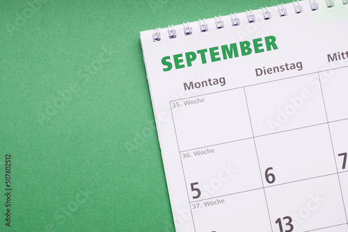 german calendar or planner for the month of september