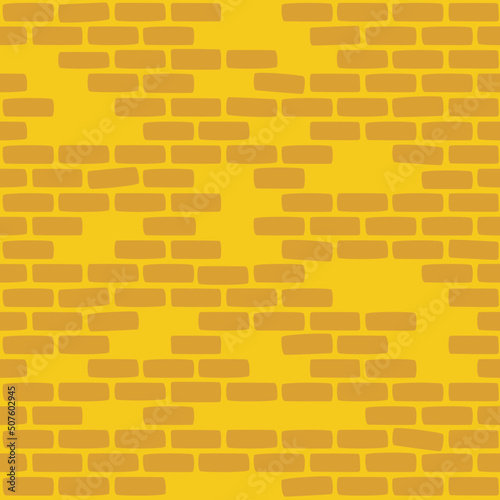 Old Yellow Brick Wall Seamless Cartoon Texture. Flat Design Building Blocks, Castle Wall texture used for game, web design, textile, paper.