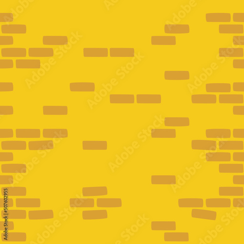 Yellow Brick Wall Seamless Cartoon Texture. Simple Flat Design Building Blocks texture used for game, web design, textile, paper. Castle Wall Vector