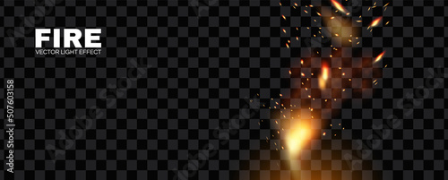 Fire. Transparent light effect with flying sparkls. Light moition.