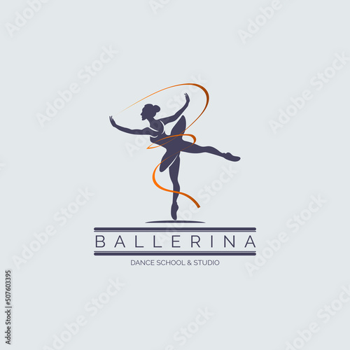 Ballerina dance school and studio in ballet motion dance style logo template design vector for brand or company and other