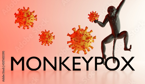 Illustration of monkeypox, infectious disease caused by the monkey pox virus. Multi-country outbreak, the new cases. Viral zoonotic disease, dangerous infection. photo