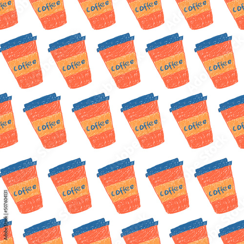 Seamless pattern with coffee cup. Coffee take away, Coffee to go