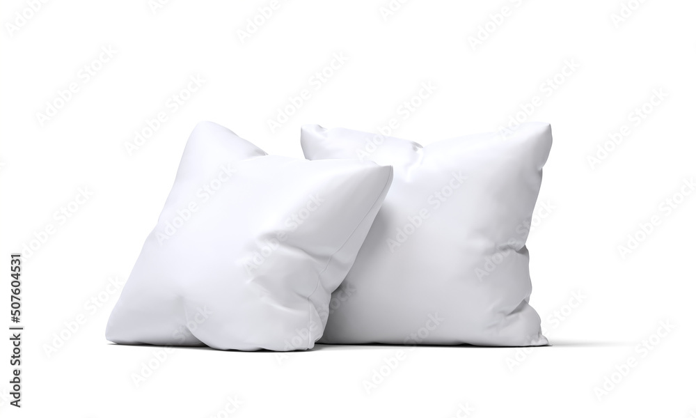 Two white pillows on a white background. 3D image Two white pillows on a white background. 3D image