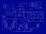 Milk production  with  industry process scheme outline concept. Abstract vector blueprint.