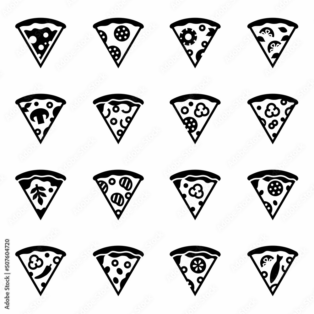 Obraz premium Vector Slise of pizza icon set