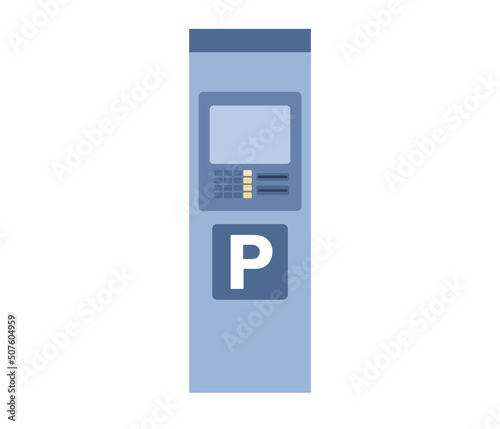 Parking meters icon. Parking lot with authorized ticket machine. Self service parking pay. Electronic payment terminal. Vector flat illustration 