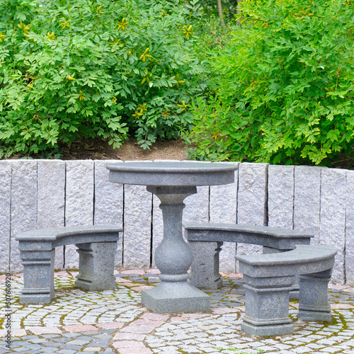 Garden furniture made of granite and marble.