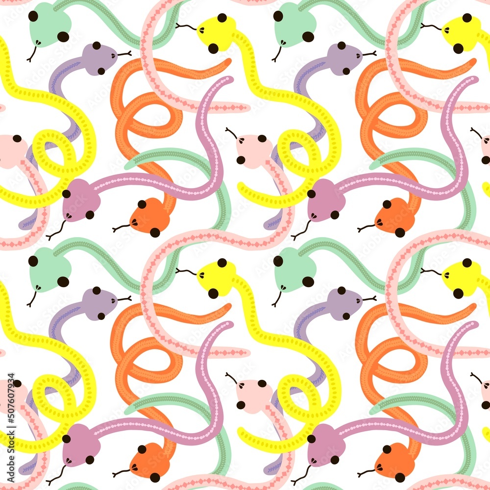 Cartoon seamless snakes pattern for textiles and packaging and gifts and cards and linens and kids and wrapping paper Cartoon seamless snakes pattern for textiles and packaging and gifts and cards and linens and kids and wrapping paper