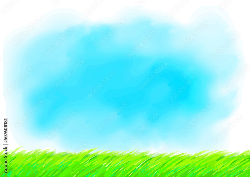 水彩風の草原と青空のフレーム