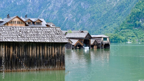 Foto Boathouses In Famous Hallstatt, Austria