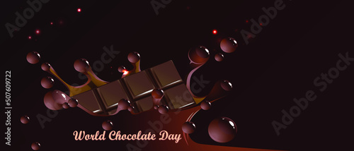 World Chocolate Day. Banner template with chocolate sprinkles and  bar of chocolate
